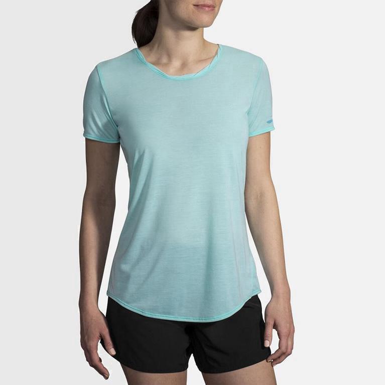 Brooks Distance Women's Short Sleeve Running Shirt UK Outlet - Blue (AZRPS6980)